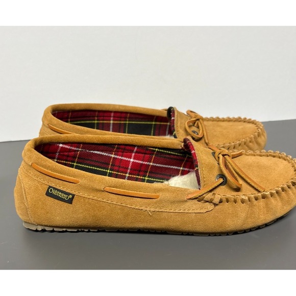 Old Friend Footwear "Kelly" Suede Leather Moccasin Slippers 11 M Faux Fur Lined - Picture 2 of 11